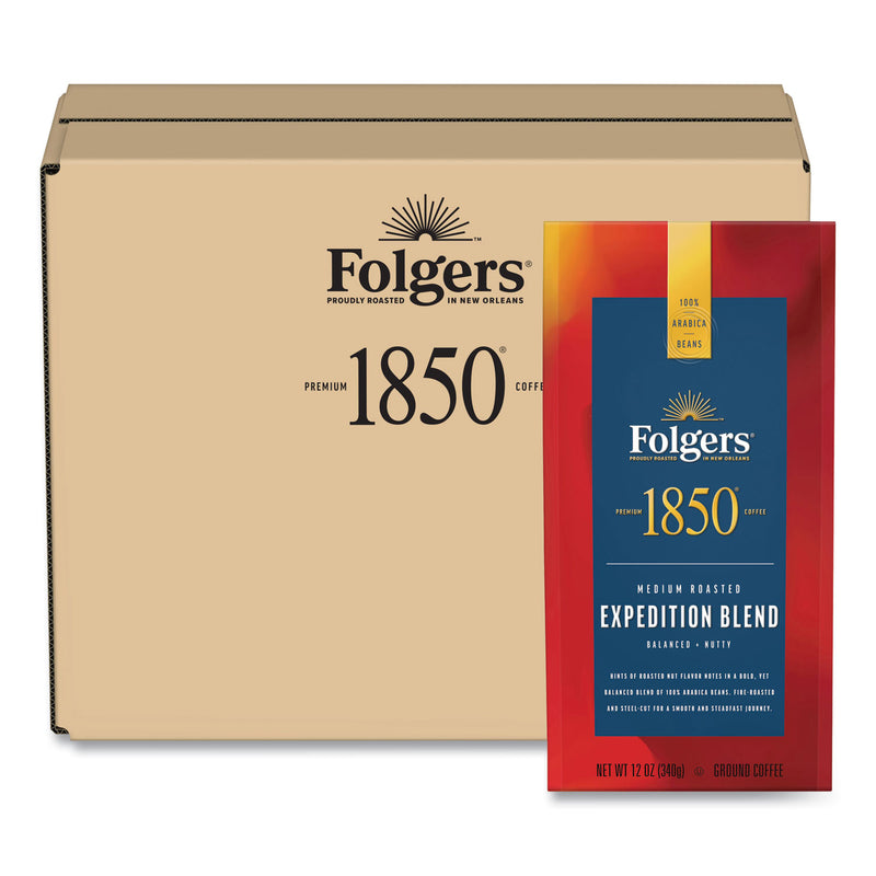 1850 Coffee, Expedition Blend (formerly Pioneer Blend), Medium Roast, Ground, 12 oz Bag, 6/Carton