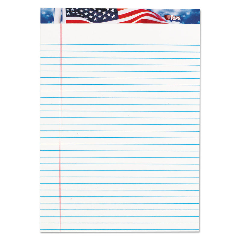 TOPS American Pride Writing Pad, Wide/Legal Rule, Red/White/Blue Headband, 50 White 8.5 x 11.75 Sheets, 12/Pack