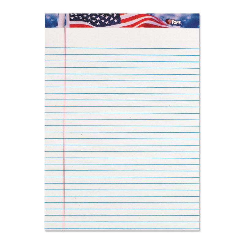 TOPS American Pride Writing Pad, Wide/Legal Rule, Red/White/Blue Headband, 50 White 8.5 x 11.75 Sheets, 12/Pack