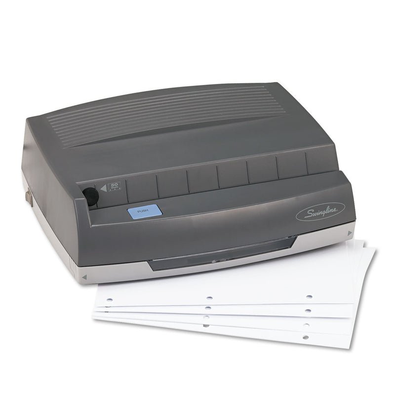 Swingline 50-Sheet 350MD Electric Three-Hole Punch, 9/32" Holes, Gray