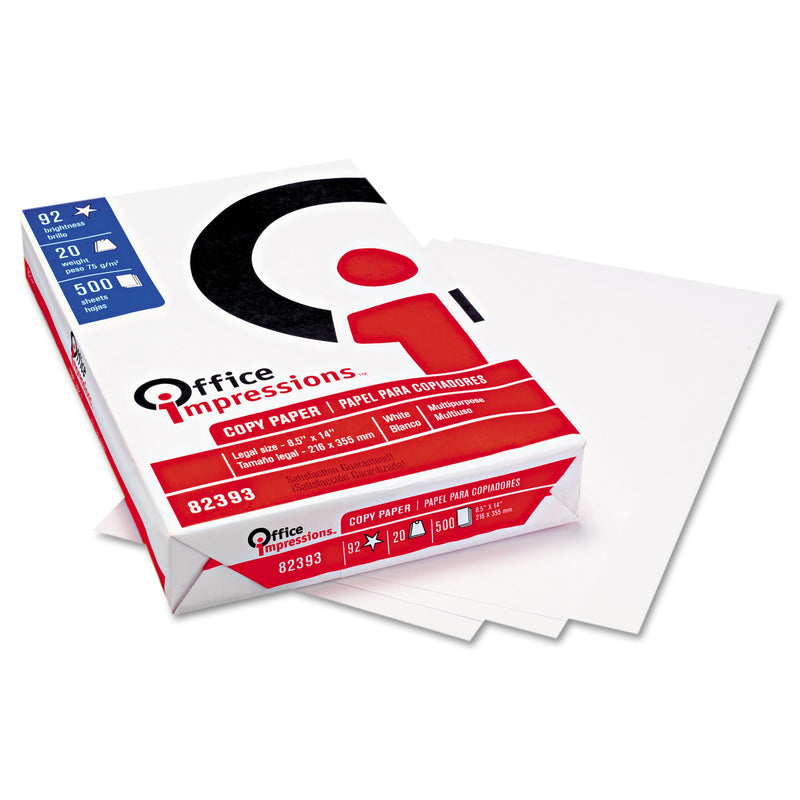 Office Impressions Bulk White Copy Paper, 92 Bright, 20 lb Bond Weight, 8.5 x 14, White, 500 Sheets/Ream, 10 Reams/Carton