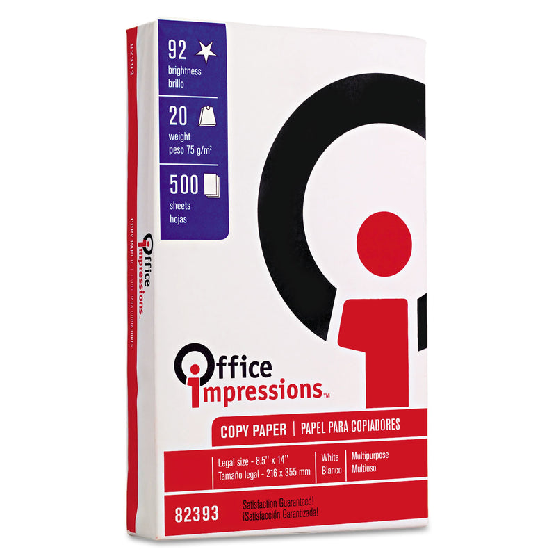 Office Impressions Bulk White Copy Paper, 92 Bright, 20 lb Bond Weight, 8.5 x 14, White, 500 Sheets/Ream, 10 Reams/Carton