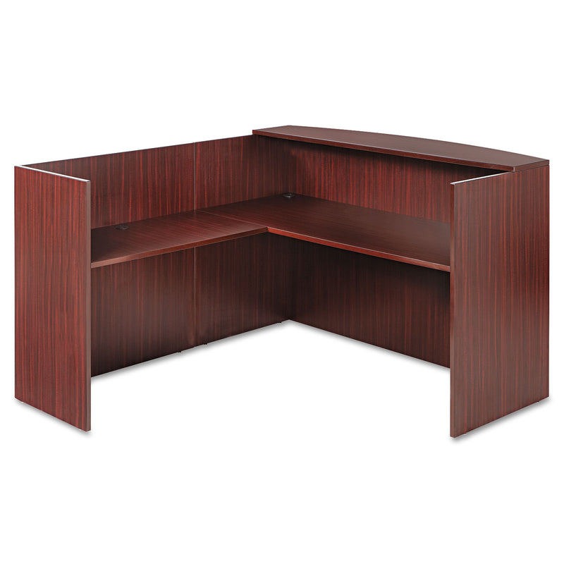 Alera Valencia Series Reception Desk with Transaction Counter, 71" x 35.5" x 29.5" to 42.5", Mahogany