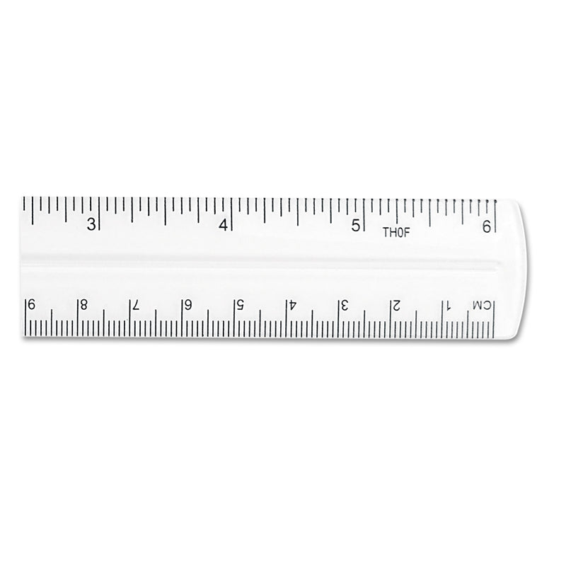 Westcott Transparent Shatter-Resistant Plastic Ruler, Standard/Metric, 6" Long, Clear