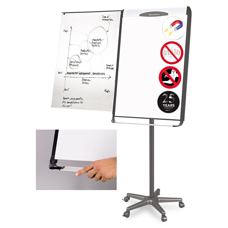 MasterVision Platinum Mobile Easel, White, 29 x 41, Black Frame
