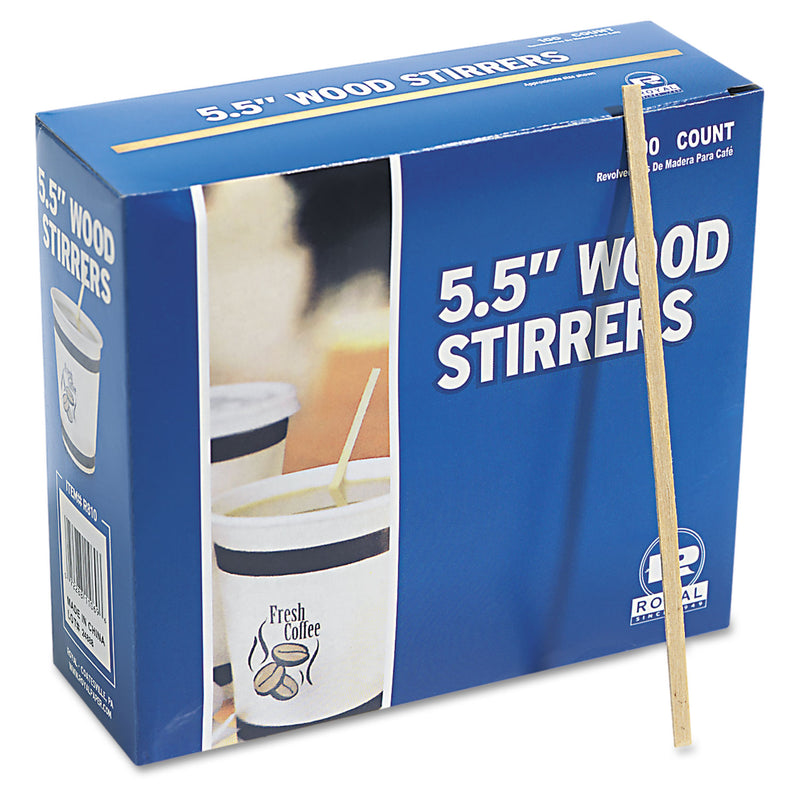 AmerCareRoyal Wood Coffee Stirrers, 5.5", 10,000/Carton