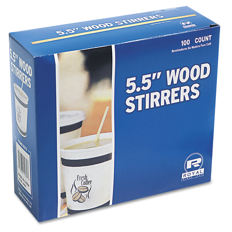 AmerCareRoyal Wood Coffee Stirrers, 5.5", 10,000/Carton