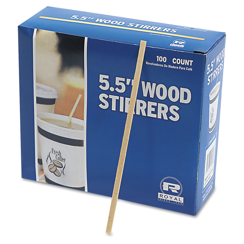 AmerCareRoyal Wood Coffee Stirrers, 5.5", 10,000/Carton