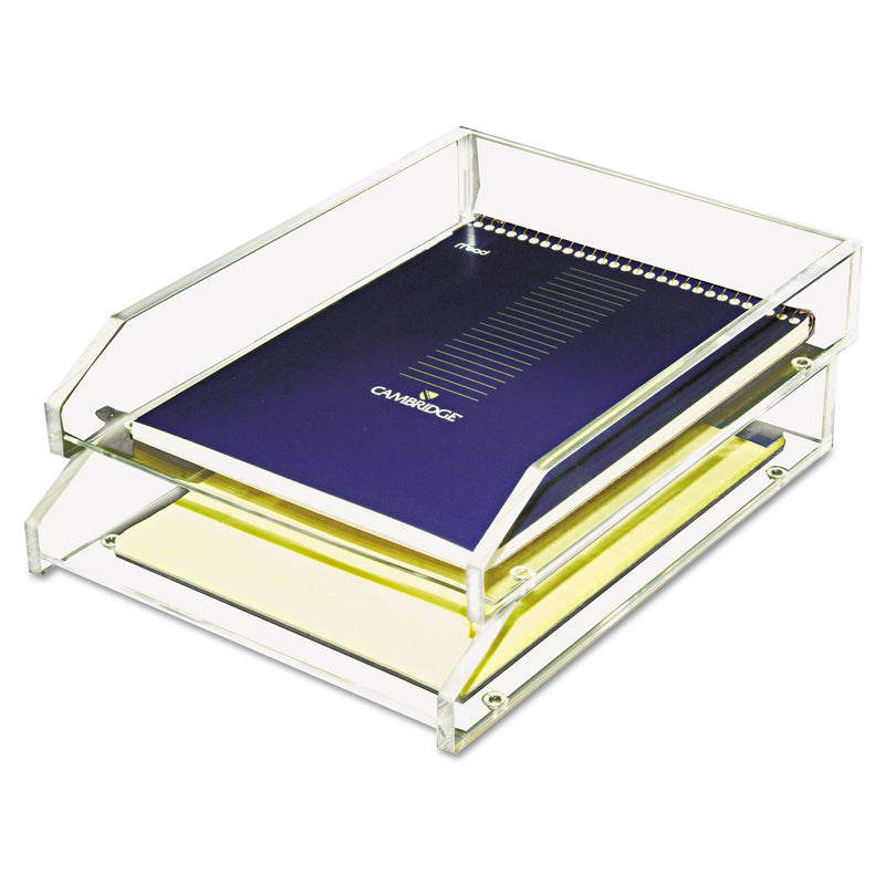 Kantek Clear Acrylic Letter Tray, 2 Sections, Letter Size Files, 10.5" x 13.75" x 2.5", Clear, 2/Pack