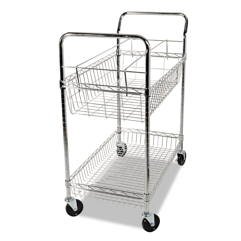 Alera Carry-all Mail Cart, Metal, 1 Shelf, 1 Bin, 34.88" x 18" x 39.5", Silver