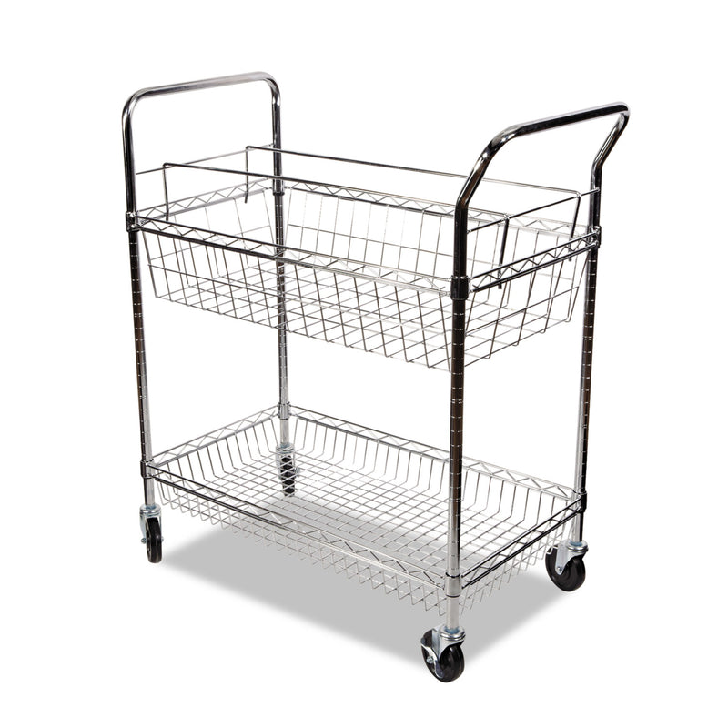 Alera Carry-all Mail Cart, Metal, 1 Shelf, 1 Bin, 34.88" x 18" x 39.5", Silver