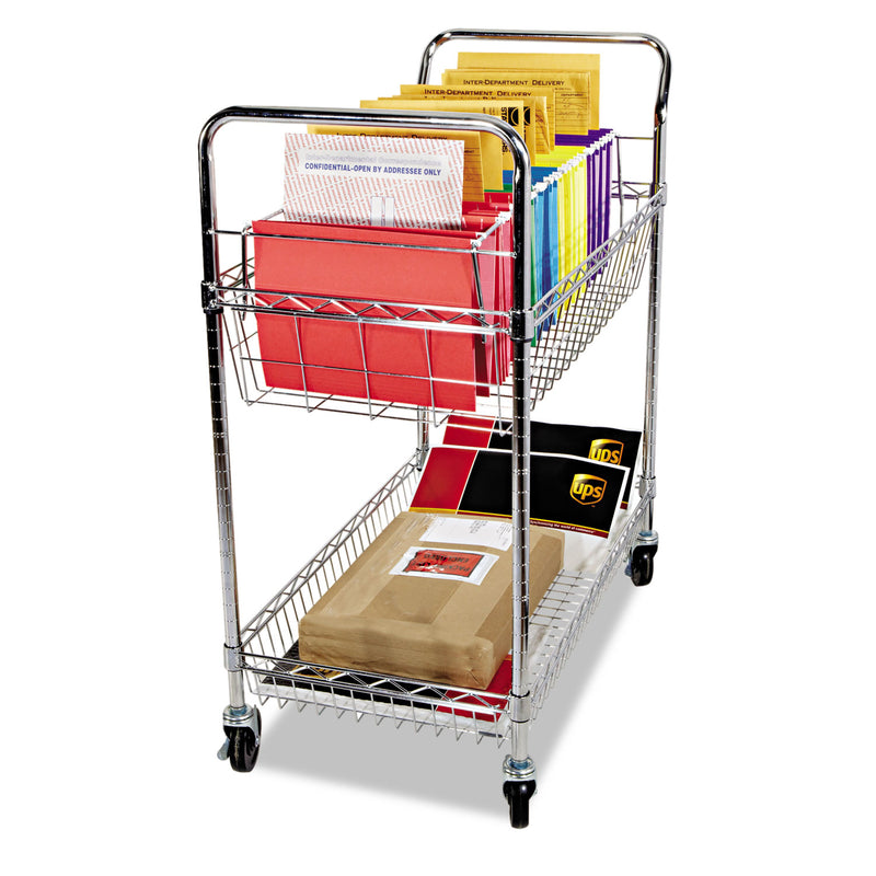 Alera Carry-all Mail Cart, Metal, 1 Shelf, 1 Bin, 34.88" x 18" x 39.5", Silver