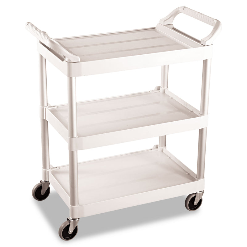 Rubbermaid Three-Shelf Service Cart, Plastic, 3 Shelves, 200 lb Capacity, 18.63" x 33.63" x 37.75", Off-White