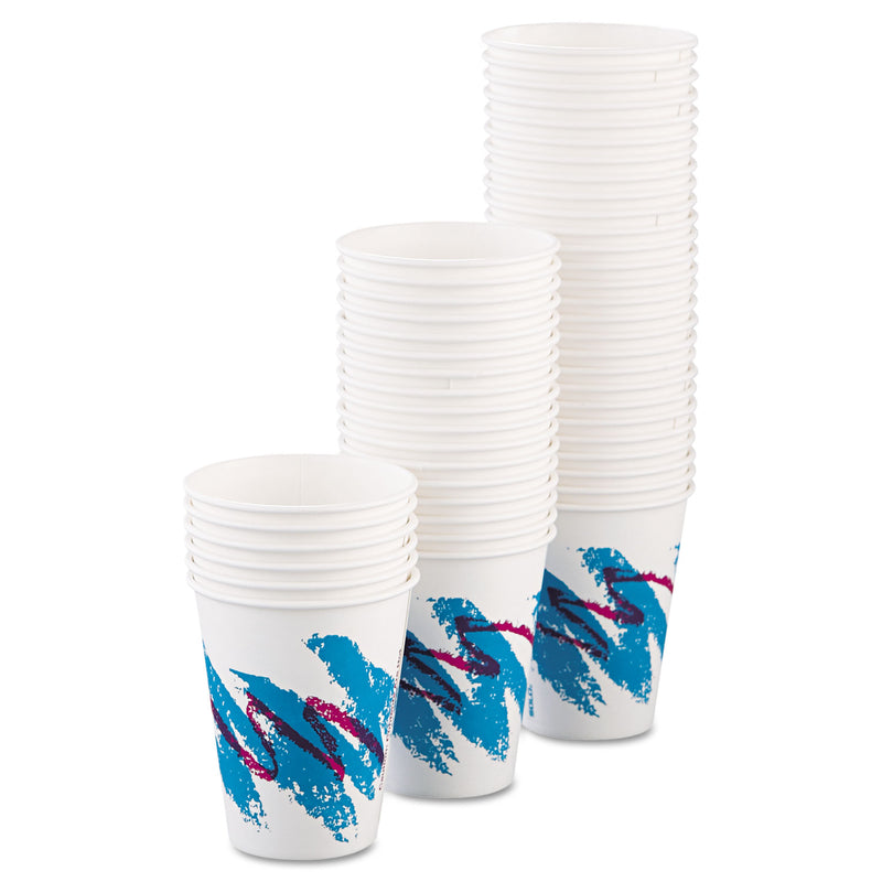 Dart Jazz Paper Hot Cups, 8 oz, White/Green/Purple, 50/Bag, 20 Bags/Carton