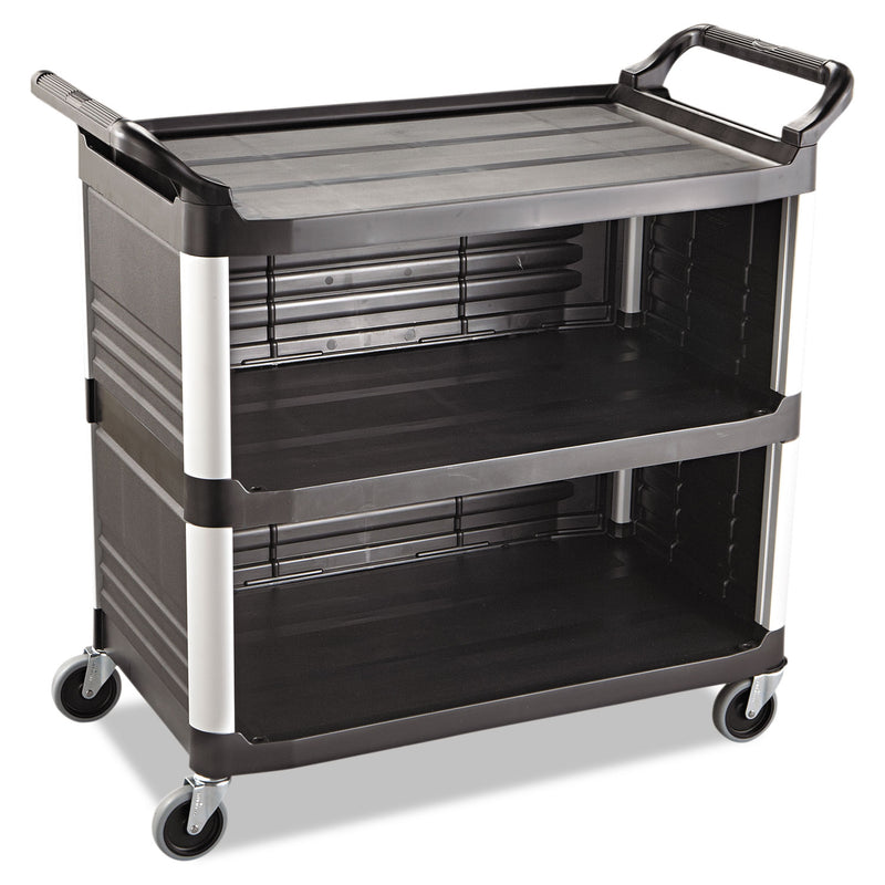 Rubbermaid Utility Cart with Enclosed End Panels on 3 Sides,  Black,FG409300BLA - CME Corp