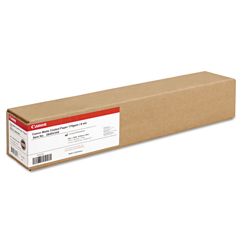 Canon Matte Coated Paper Roll, 2" Core, 8 mil, 24" x 100 ft, Matte White