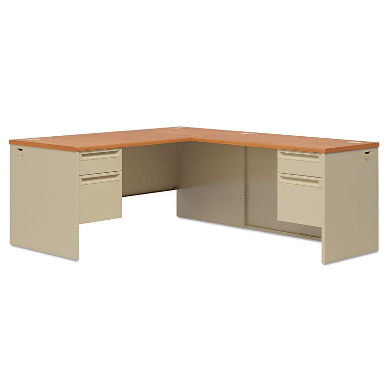 HON 38000 Series Left Pedestal Desk, 66" x 30" x 29.5", Harvest/Putty