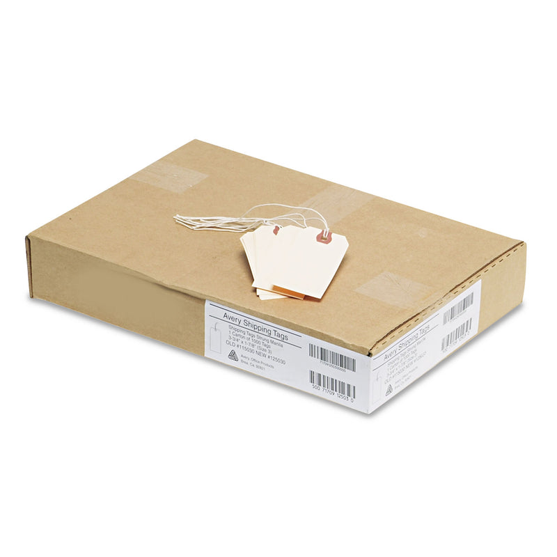 Avery Strung Shipping Tags, 11.5 pt Stock, 3.75 x 1.88, Manila, 1,000/Box