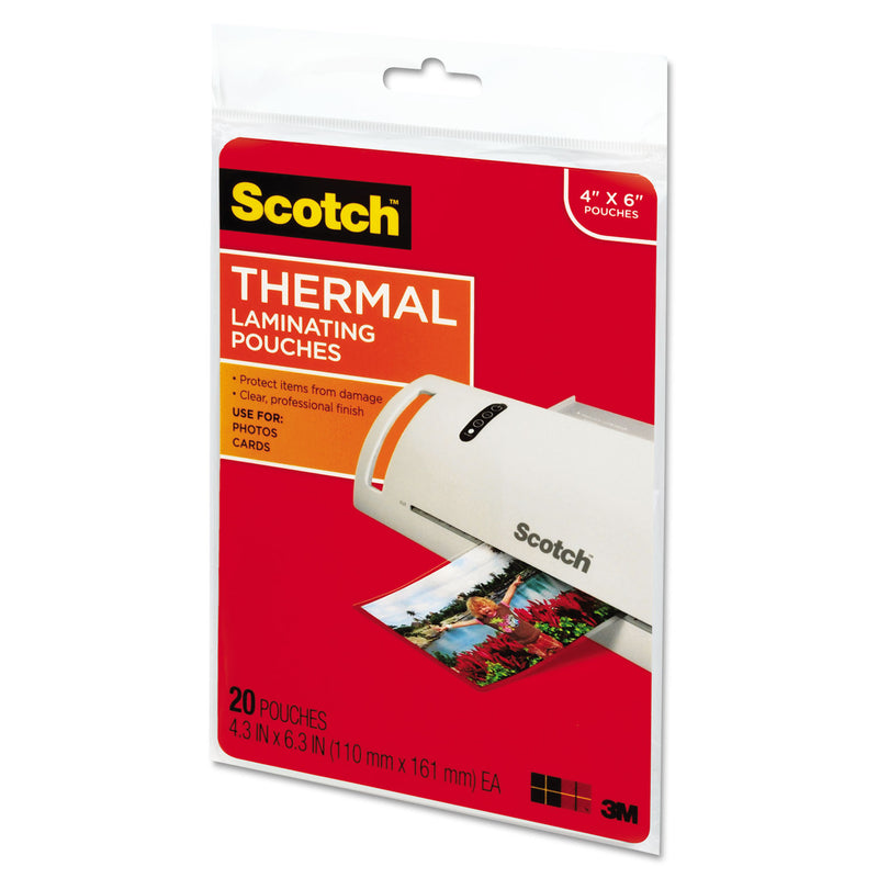 Scotch Laminating Pouches, 5 mil, 4.33" x 6.33", Gloss Clear, 20/Pack