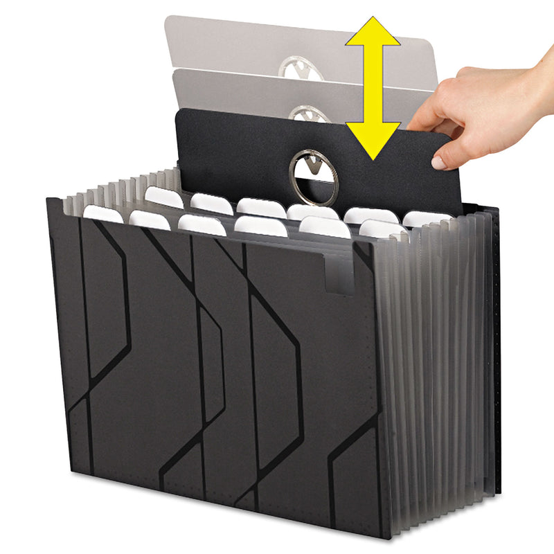 Pendaflex Sliding Cover Expanding File, 4" Expansion, 13 Sections, Cord/Hook Closure, 1/6-Cut Tabs, Letter Size, Black