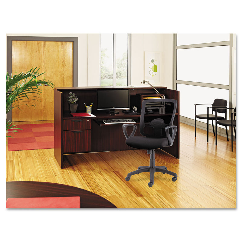 Alera Valencia Series Reception Desk with Transaction Counter, 71" x 35.5" x 29.5" to 42.5", Mahogany