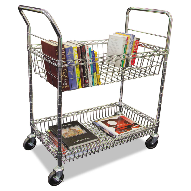 Alera Carry-all Mail Cart, Metal, 1 Shelf, 1 Bin, 34.88" x 18" x 39.5", Silver