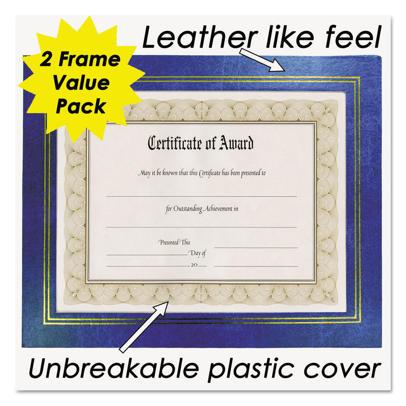 NuDell Leatherette Document Frame, 8.5 x 11, Blue, Pack of Two