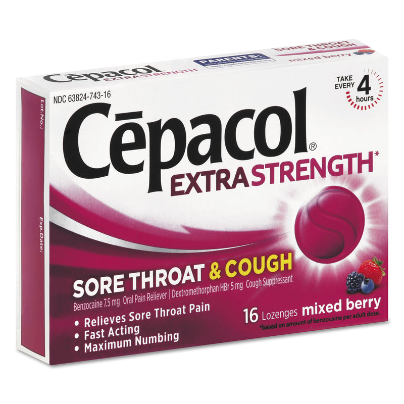 Cepacol Sore Throat and Cough Lozenges, Mixed Berry, 16/Pack, 24 Packs/Carton