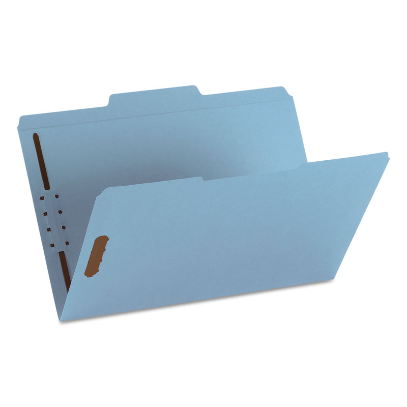 Smead Top Tab Colored Fastener Folders, 2 Fasteners, Legal Size, Blue Exterior, 50/Box