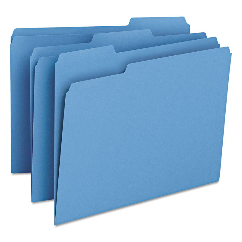 Smead Colored File Folders, 1/3-Cut Tabs: Assorted, Letter Size, 0.75" Expansion, Blue, 100/Box