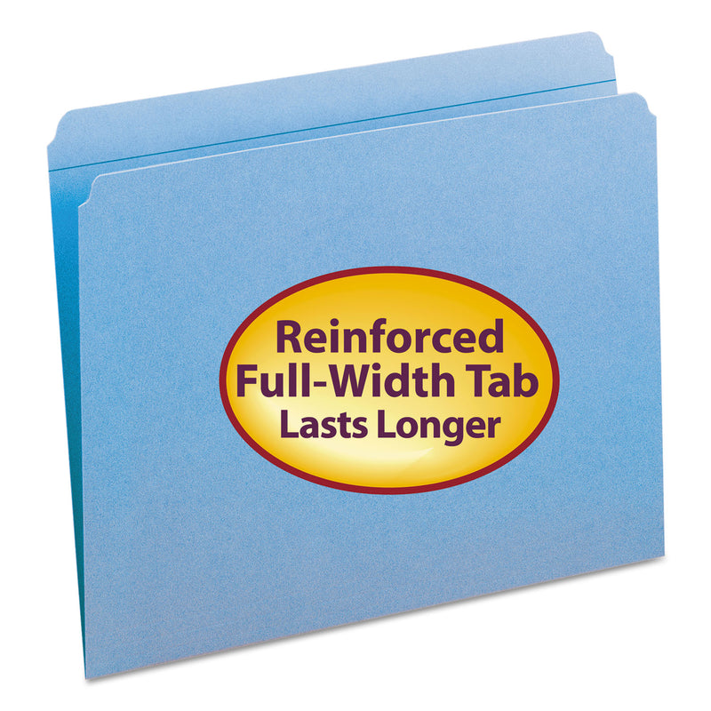 Smead Reinforced Top Tab Colored File Folders, Straight Tabs, Letter Size, 0.75" Expansion, Blue, 100/Box