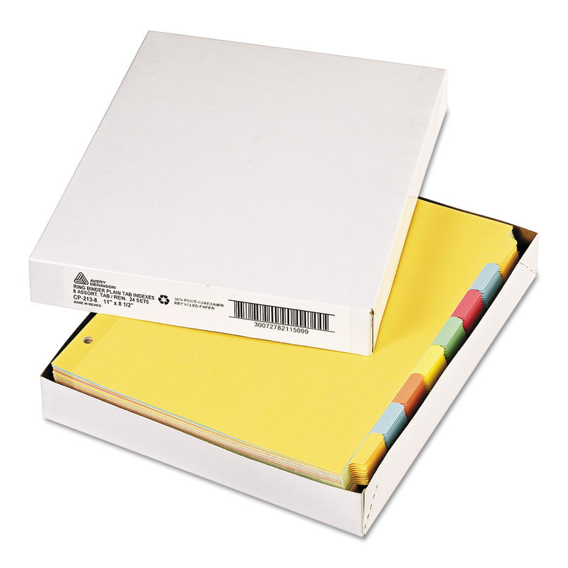 Avery Write and Erase Plain-Tab Paper Dividers, 8-Tab, 11 x 8.5, Multicolor, 24 Sets