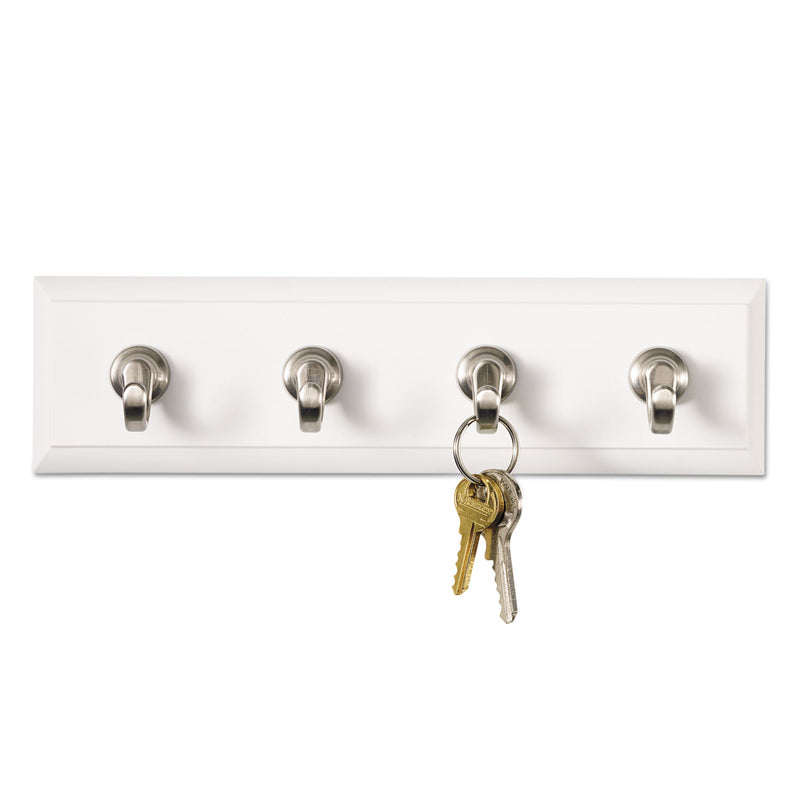 Command Decorative Key Rail, Plastic, Quartz/Silver, 8 x 1.5 x 2.13, 4 Hooks/Pack