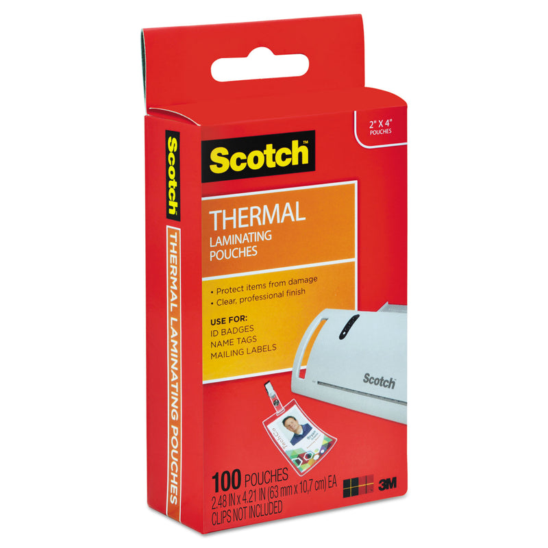 Scotch Laminating Pouches, 5 mil, 2.25" x 4.25", Gloss Clear, 100/Pack