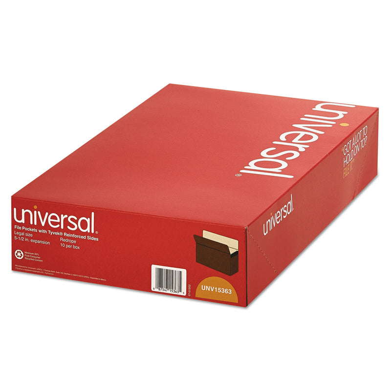 Universal Redrope Expanding File Pockets, 5.25" Expansion, Legal Size, Redrope, 10/Box