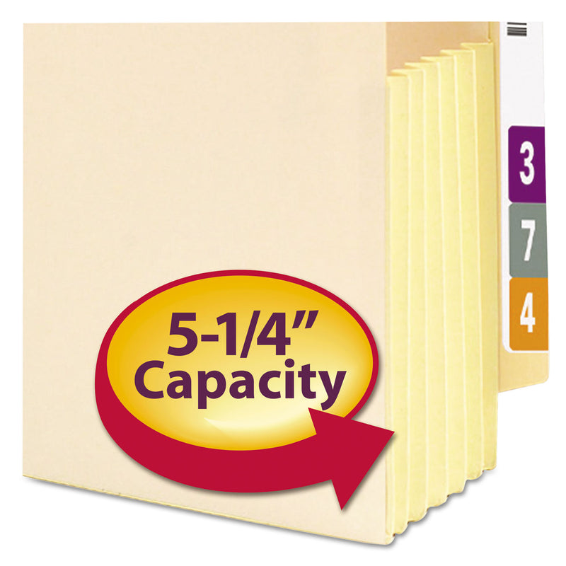 Smead Manila End Tab File Pockets with Tyvek-Lined Gussets, 5.25" Expansion, Letter Size, Manila, 10/Box