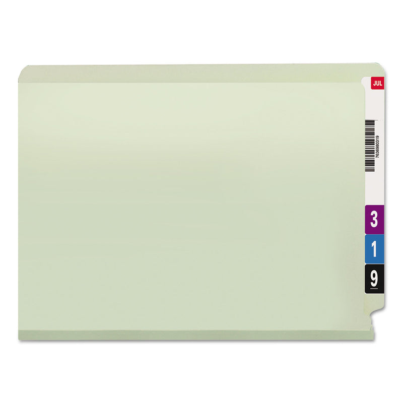 Smead End Tab Pressboard Classification Folders with Two SafeSHIELD Coated Fasteners, 3" Expansion, Letter Size, Gray-Green, 25/Box