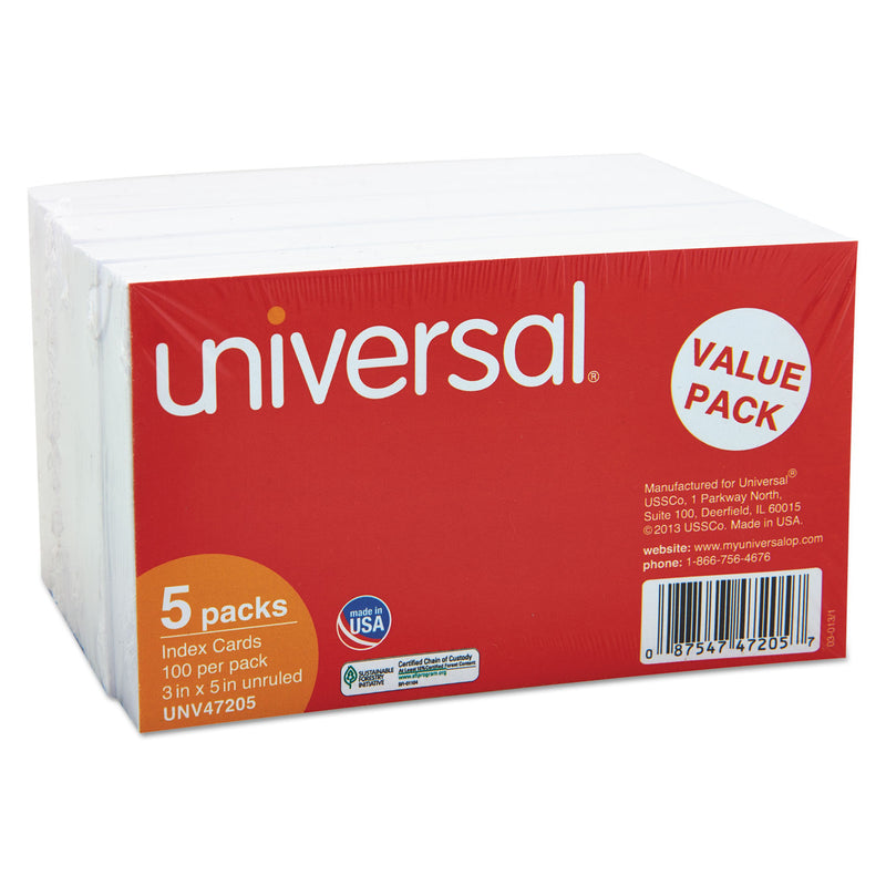 Universal Unruled Index Cards, 3 x 5, White, 500/Pack