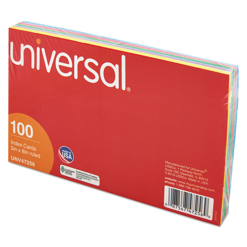 Universal Index Cards, Ruled, 5 x 8, Assorted, 100/Pack