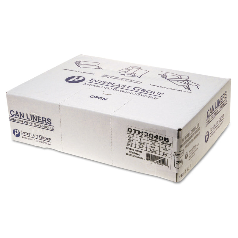 Inteplast Group Draw-Tuff Institutional Draw-Tape Can Liners, 30 gal, 1 mil, 30.5" x 40", Blue, 200/Carton