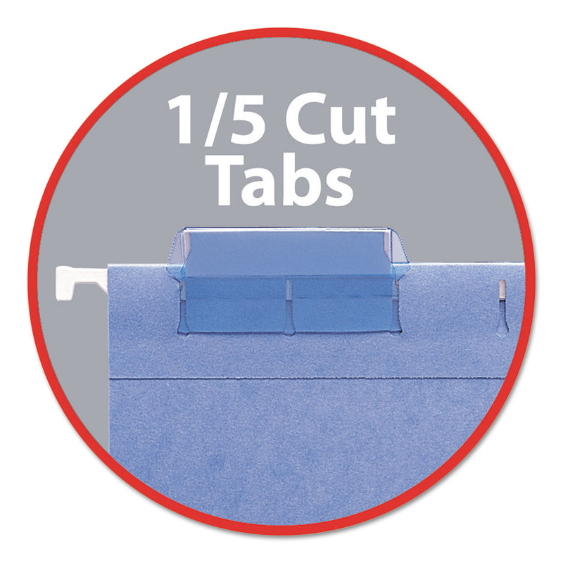 Smead Hanging Pockets with Full-Height Gusset, 1 Section, 3" Capacity, Letter Size, 1/5-Cut Tabs, Sky Blue, 25/Box