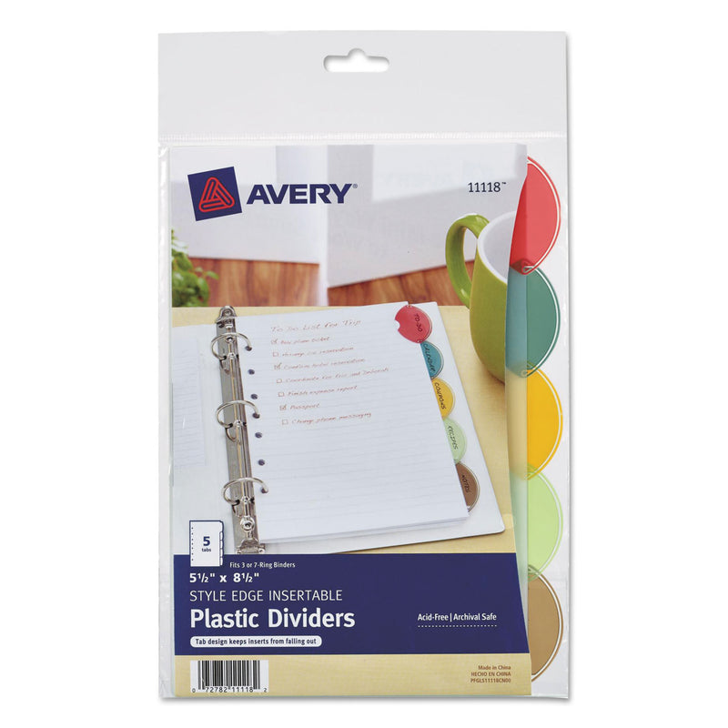 Avery Insertable Style Edge Tab Plastic Dividers, 7-Hole Punched, 5-Tab, 8.5 x 5.5, Translucent, 1 Set