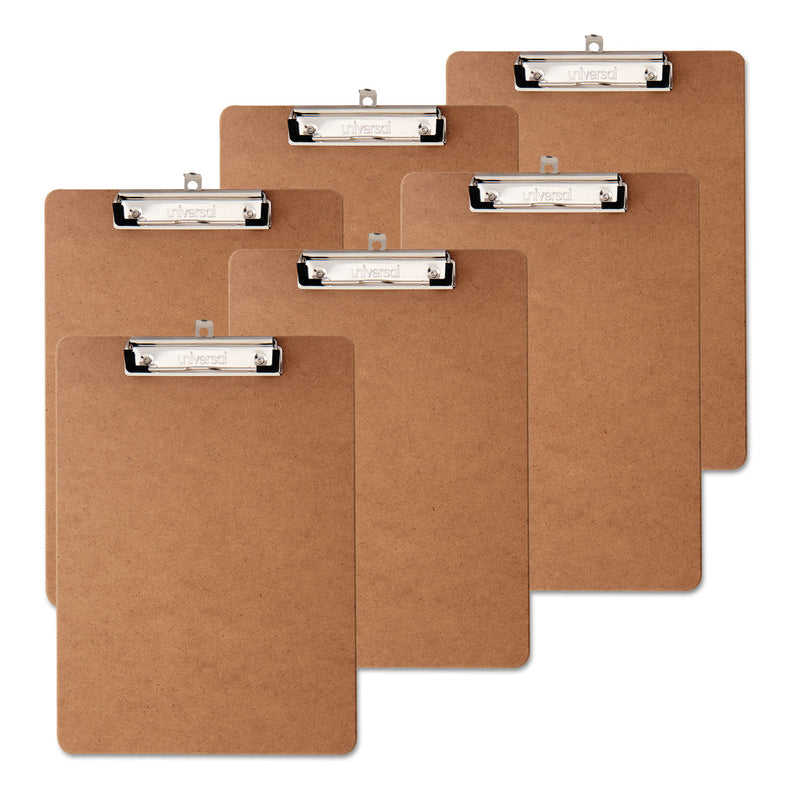 Universal Hardboard Clipboard with Low-Profile Clip, 0.5" Clip Capacity, Holds 8.5 x 11 Sheets, Brown, 6/Pack