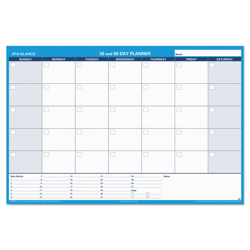 AT-A-GLANCE 30/60-Day Undated Horizontal Erasable Wall Planner, 48 x 32, White/Blue Sheets, Undated