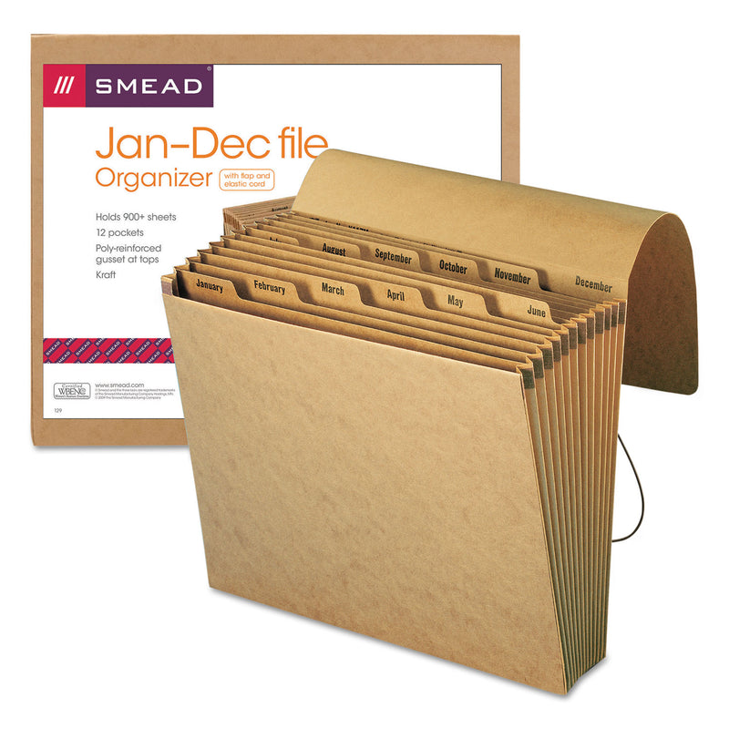 Smead Indexed Expanding Kraft Files, 12 Sections, Elastic Cord Closure, 1/12-Cut Tabs, Letter Size, Kraft