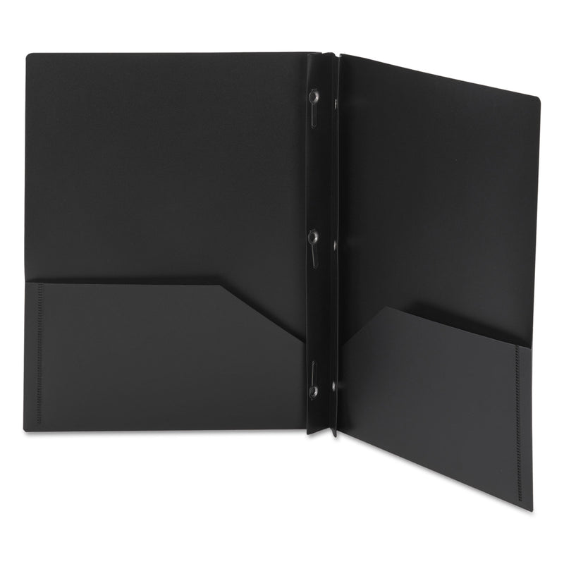 Smead Poly Two-Pocket Folder with Fasteners, 180-Sheet Capacity, 11 x 8.5, Black, 25/Box