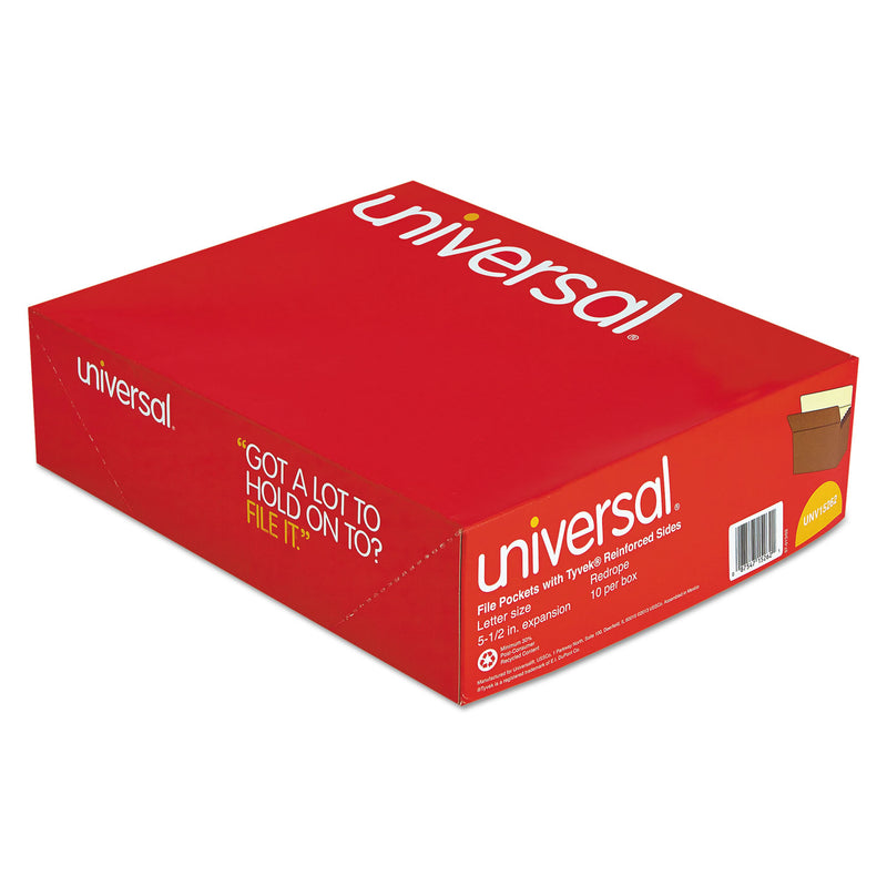 Universal Redrope Expanding File Pockets, 5.25" Expansion, Letter Size, Redrope, 10/Box