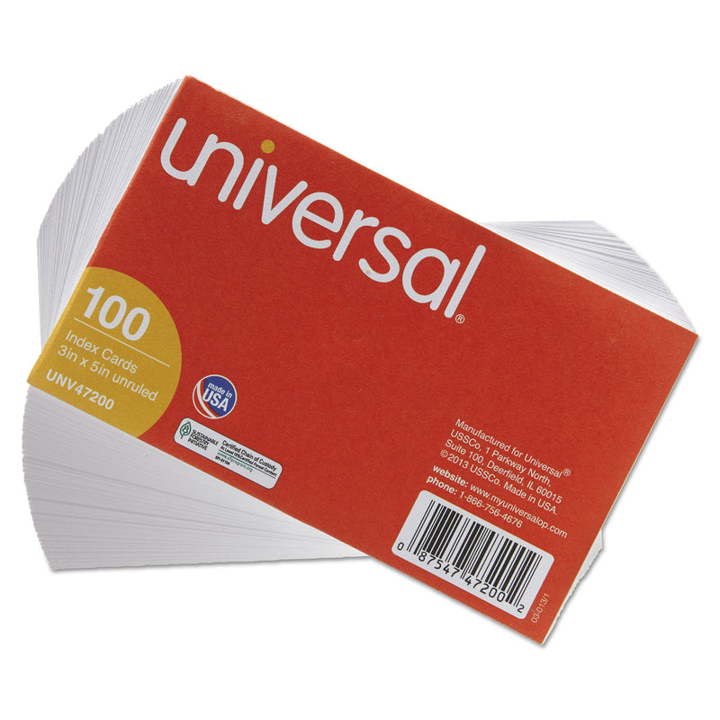 Universal Unruled Index Cards, 3 x 5, White, 100/Pack