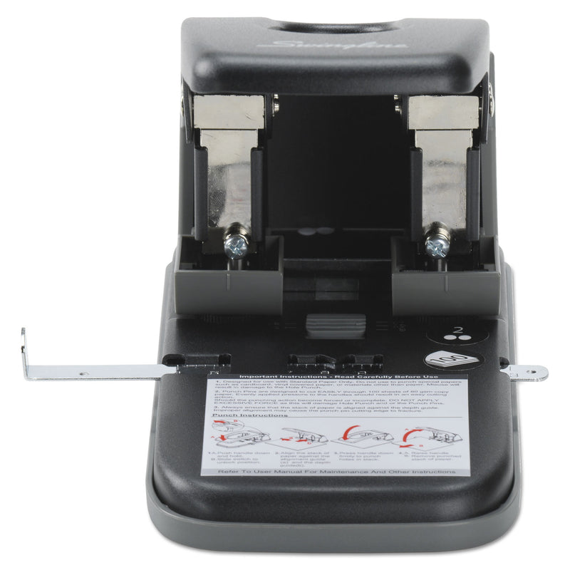 Swingline 100-Sheet High Capacity Two-Hole Punch, Fixed Centers, 9/32" Holes, Black/Gray