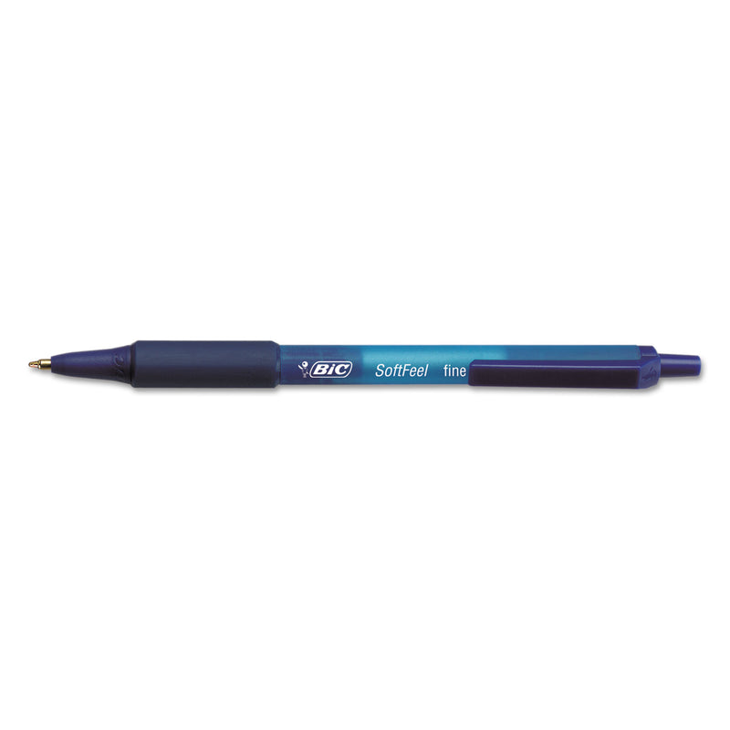 BIC Soft Feel Ballpoint Pen, Retractable, Fine 0.8 mm, Blue Ink, Blue Barrel, Dozen